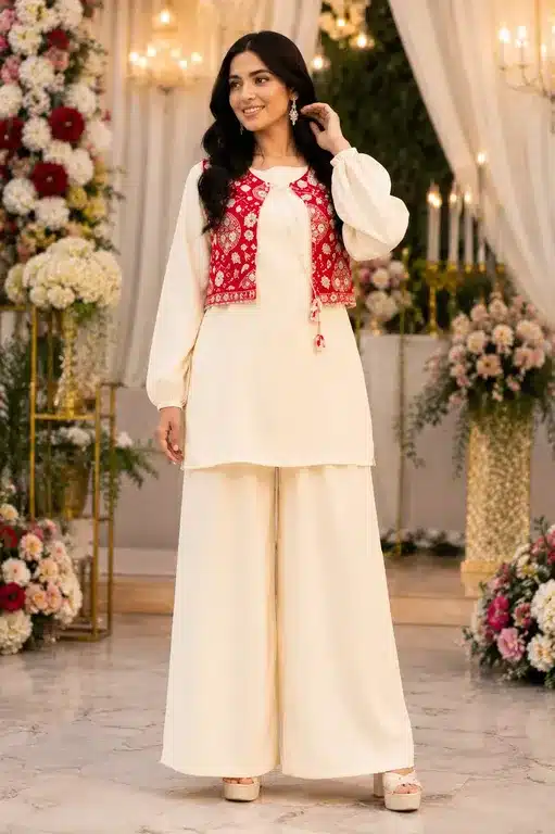 Women Embroidered Shrug Style Kurta Palazzo Set